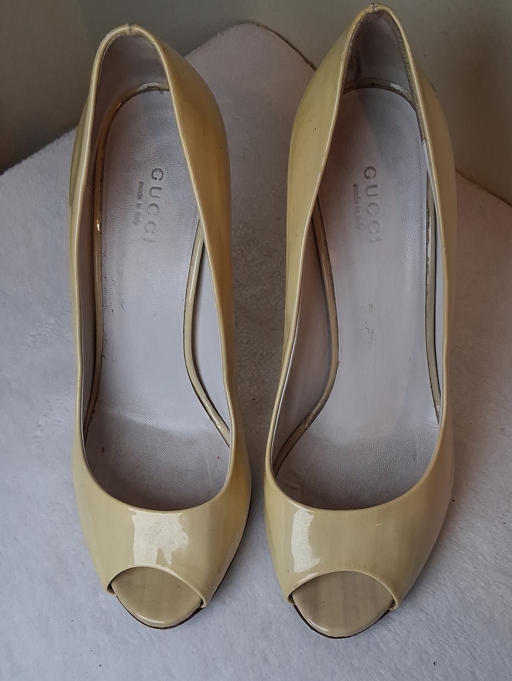 Gucci Yellow Patent Peep-Toe Heels